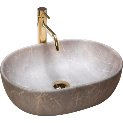 Afbeelding van REA Lara Opzetwastafel Waskom 48.5 x 35 13.5 cm Beige Stonelook
