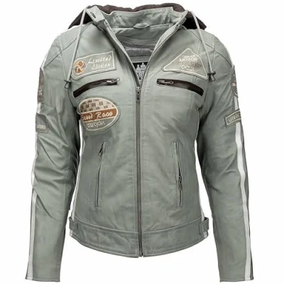 Afbeelding van Urban Leather Uniseks leren bikerjack 58 damesjas, grijs, 5XL EU
