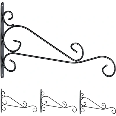 Afbeelding van Relaxdays plantenhaak zwart set van 4 muurhaak planten buiten hanging basket haak
