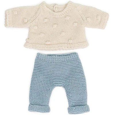 Afbeelding van Miniland poppenkledingset broek en trui blauw wit 21 cm