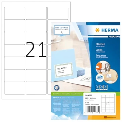 Afbeelding van Etiket HERMA 4677 63.5x38.1mm premium wit 2100stuks