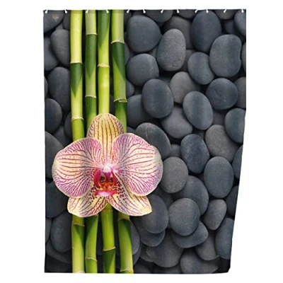 Afbeelding van WENKO Stoffen spa douchegordijn voor badkamer met ringen bevestiging aan de douchestang wasbaar en waterdicht 180 x 200 cm