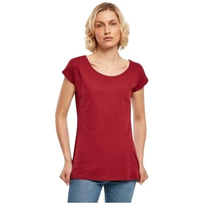 Afbeelding van Build Your Brand Dames T shirt met brede kraag, wijnrood, S, Bordeaux