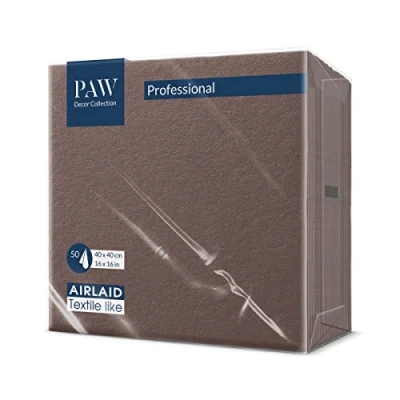 Afbeelding van PAW Airlaid servetten (40 x 40 cm) I 50 stuks effen vergelijkbaar met stof Elegante tafeldecoratie HoReCa Voor gelegenheden zoals bruiloften, feesten Kleur: bruin