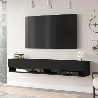 Afbeelding van Tv meubel Laitila 2 opbergvakken 180x31,5x29,5cm zwart