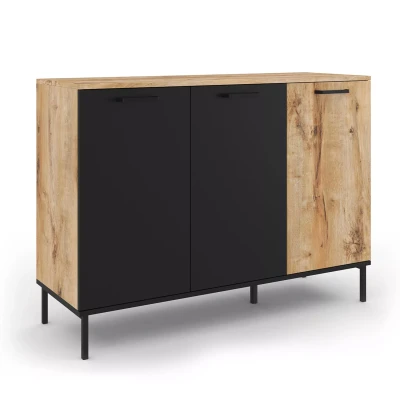 Image de Buffet OAKLAND 3 portes bois et noir design industriel 110 cm