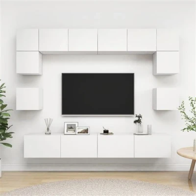 Afbeelding van vidaXL 8 delige Tv meubelset bewerkt hout wit