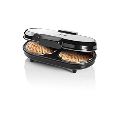 Image de Bestron Gaufrier double pour gaufres classiques en forme de coeur, avec tÃ©moin cuisson, 1200 Watts, Couleur: Argent