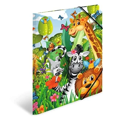 Afbeelding van HERMA 19456 Verzamelmap DIN A3 kleuterschool jungle, stevig karton, ordnermap met volledige binnenprint en elastiek, documentenmap voor kinderen, jongens meisjes
