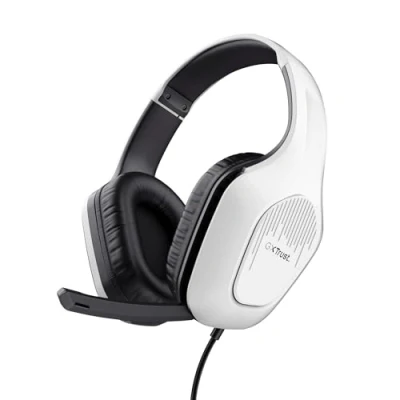 Afbeelding van Trust gaming GXT 418W Rayne hoofdtelefoon, licht, voor pc, Xbox PS4, PS5, Switch, mobiel, 50 mm drivers, 3,5 jack audio, 2 m kabel, bekabelde over ear headset met microfoon, wit