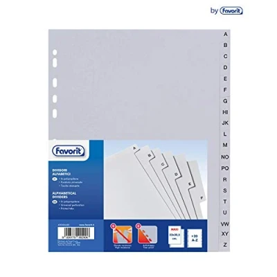 Afbeelding van Favorit 400006685 universele tabbladen voor ringmappen met 20 alfabetische hakken, grijs A Z, 23 x 30,5 cm, wit