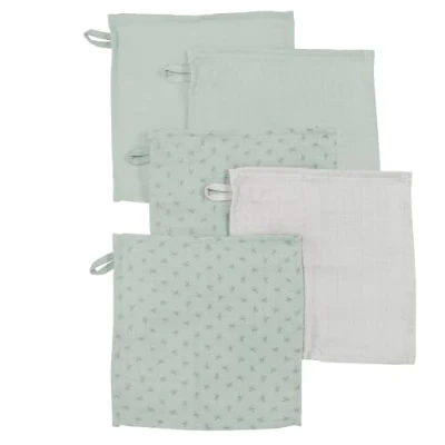 Afbeelding van roba Set van 5 washandjes voor baby&#039;s &quot;Lil Planet&quot;, 25 x cm, Oekotex en Gots gecertificeerd, biologisch katoen, mat groen