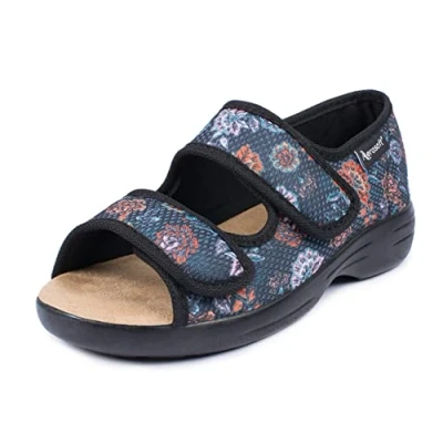 Afbeelding van Aerosoft Stretch 06 Revalidatiesandalen voor dames en heren, klittenbandsluiting, breedte G H, antislip, Bloem