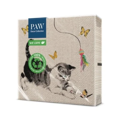 Afbeelding van PAW Gerecycleerde servetten, 3 laags (33 x 33 cm), 20 stuks, perfect voor verjaardagen, feesten, bruiloften, communies, vieringen, gerecyclede papieren Cat Playing