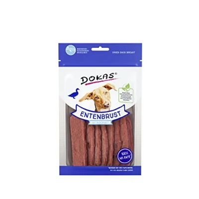 Afbeelding van Dokas Hunde Snack getrocknet 70g (12 Stück) Entenbrustfilet
