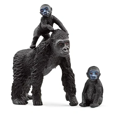 Image de Figurine famille de Gorilles des Plaines, avec 1 maman gorille et ses 2 bébés, pour enfants 3 ans Schleich 42601 Wild life