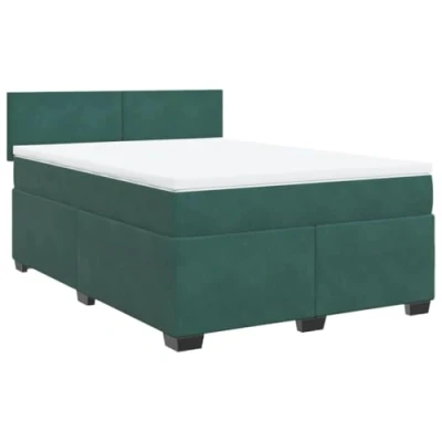 Image de vidaXL Sommier à lattes de lit et matelas Vert foncé 140x200cm Velours