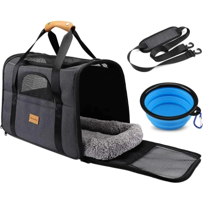 Afbeelding van morpilot Huisdierendrager, Draagbare Kattentas Met Opening Aan De Bovenzijde, Uitneembare Mat en Ademende Mesh, Transportdoos voor Katten honden, Grijs (Maximaal 15 lb)