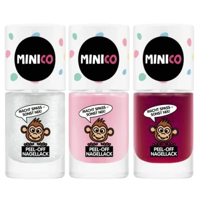 Afbeelding van MINICO Lot de 3 vernis à ongles qualité supérieure pour enfant Paillettes rose et Amovible Testé dermatologiquement Adapté aux enfants Durable Végétalien Base d&#039;eau