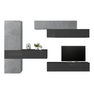 Afbeelding van TV wandmeubel Mars in hoogglans grijs met beton