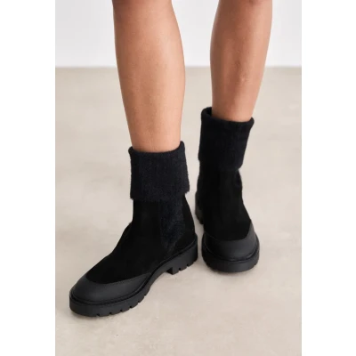 Afbeelding van Calvin Klein Jeans Combat MID Chelsea BOOT Enkellaarsjes met plateauzool, Dames, Maat: 37, Triple black Leer en textiel