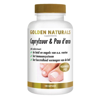Afbeelding van Golden Naturals Caprylzuur &amp; Pau D&#039;Arco Formule Capsules 180VCP