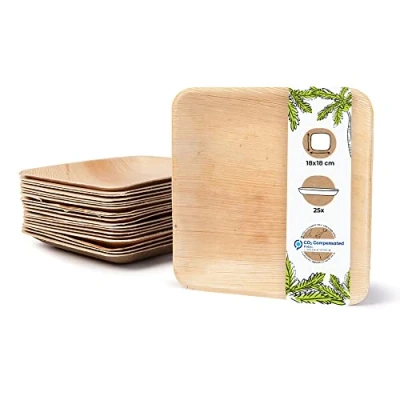 Afbeelding van GREENBOX Palmware 25 stuks premium palmbladborden, rechthoekig, 18 x cm, biologisch wegwerpservies, afbreekbaar, wegwerpservies