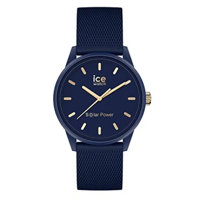 Afbeelding van ICE Watch Solar Power Navy Gold Mesh Blauw dameshorloge met siliconen band 018743 (Small), Blauw, Riem