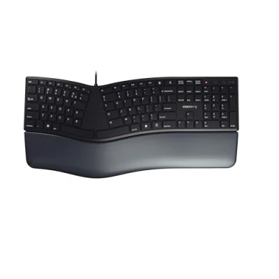 Afbeelding van CHERRY KC 4500 ERGO, ergonomisch toetsenbord, Spaanse toetsenbordindeling (QWERTY), met kabel, gevoerde polssteun traagschuim, gebogen zwart