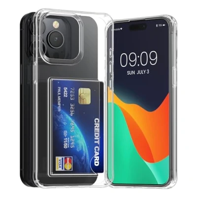 Afbeelding van kwmobile telefoonhoesje geschikt voor Apple iPhone 15 Pro Max hoesje Case met transparante pasjeshouder Smartphone cover in transparant