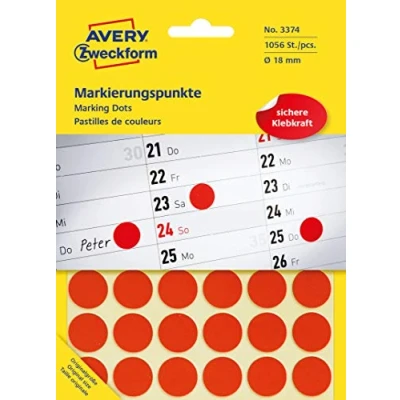 Afbeelding van Etiket Avery Zweckform 3374 rond 18mm 1056stuks rood