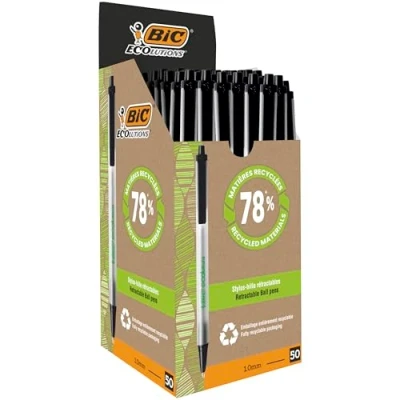 Afbeelding van Balpen Bic Ecolutions clic stic medium zwart Omdoos a 50 stuk stuks