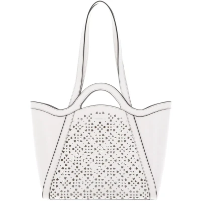 Afbeelding van COCCINELLE Leren Schoudertas Shopper Amalia Cow Perforation Handbag Blanco Crème