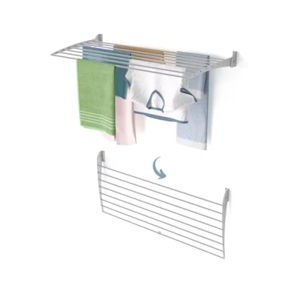 Afbeelding van foxydry Fold Droogrek voor aan de muur, uittrekbaar, verticaal, opvouwbaar, binnen en buiten, van aluminium staal (grijs sluiting naar beneden, 1 x 120)