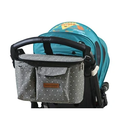 Afbeelding van Organizer voor kinderwagen, organizer, ritssluiting, opbergtas, sterren, schouderriem en grote opbergruimte kinderen, luiers