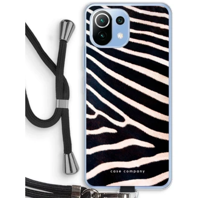 Afbeelding van Case Company® hoesje met Koord geschikt voor Xiaomi Mi 11 Lite Zebra Telefoonhoesje Zwart Bescherming aan alle Kanten en Over de Schermrand