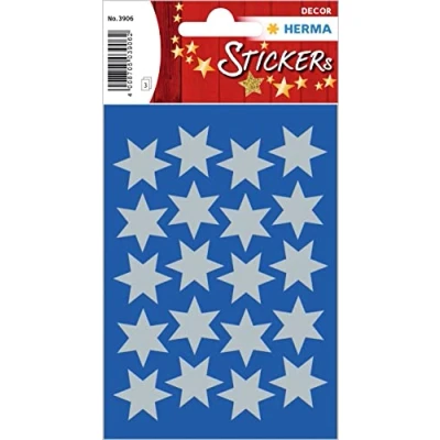 Afbeelding van HERMA 3906 kerststickers met zilveren sterren (Ø 21 mm, 60 stickers, papier) voor kerstdecoratie