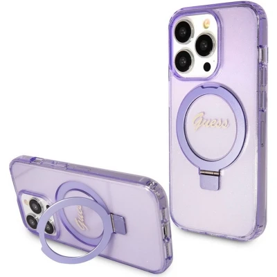 Afbeelding van Guess Ring Glitter Back Case (MagSafe Compatible) Geschikt voor Apple iPhone 15 Pro (6.1&quot;) Paars
