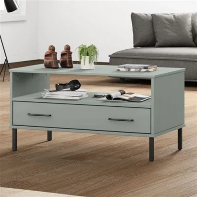 Afbeelding van Salontafel met metalen poten OSLO 85x50x45 cm hout grijs