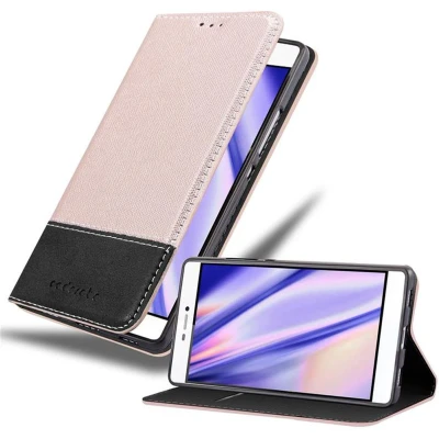 Afbeelding van Cadorabo Hoesje geschikt voor Huawei P8 in ROSE GOUD ZWART Beschermhoes met magnetische sluiting, standfunctie en kaartvakje Book Case Cover Etui