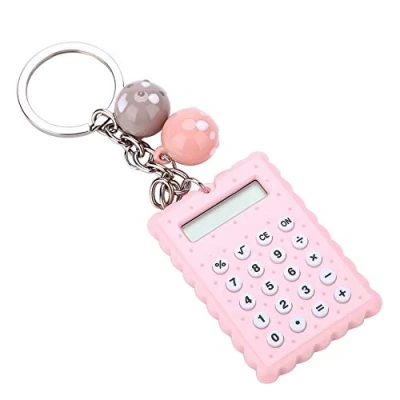 Afbeelding van VBESTLIFE draagbare mini rekenmachine, rekenmachine in koekjesvorm, 2 1, + sleutelhanger, gemakkelijk mee te nemen en modieus (roze)