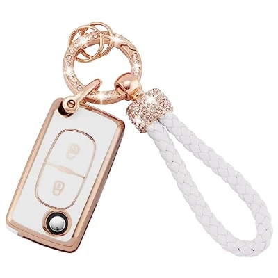 Afbeelding van Koaudb Autosleutelhoes van TPU, compatibel met 2 knoppen Peugeot 107 207 307 307S 308 407 607 807 3008 5008 Citroen C2 C3 C4 C5 C6 C8 Xsara Flip Folding Key Shell Case Fob (Pgt 2F)