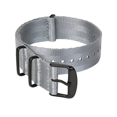 Afbeelding van Archer Watch Straps Veiligheidsarmband van nylon, hoogwaardig, NATO robuuste horlogeband in militaire stijl grijs/zwarte onderdelen, 18 mm