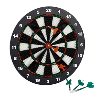 Afbeelding van Relaxdays dartbord 42 cm soft darts dartboard wandmontage op voet zwart wit