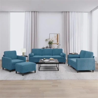 Image de vidaXL Ensemble de canapés 4 pcs avec coussins Bleu Velours3201699