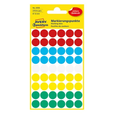 Image de Etiquette Avery Zweckform 3088 rond 12mm assorti 270 pcs