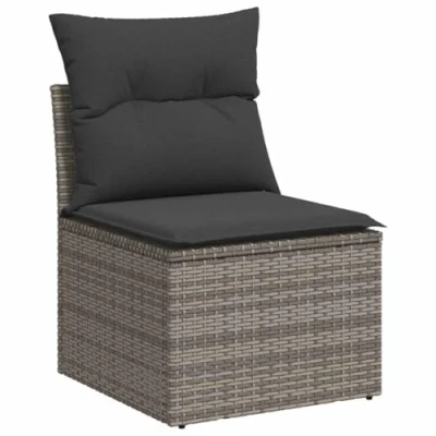 Afbeelding van Tuinbank zonder armleuning met kussens poly rattan grijs