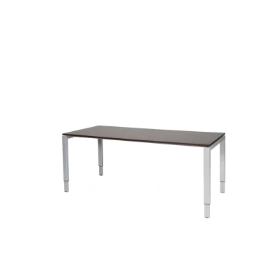 Afbeelding van Domino bureau, hoogte instelbaar (62 85cm) met 180x80cm &#039;zwevend&#039; logan eiken 25mm blad en aluminium (RAL9006) N poot frame