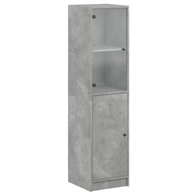 Afbeelding van Hoge kast met glazen deur 35x37x142 cm betongrijs