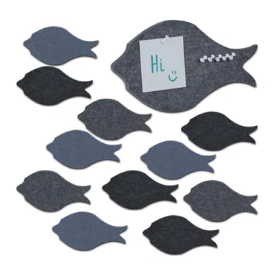 Afbeelding van Relaxdays prikbord vilt set van 12 vis memobord kinderkamer kantoor zelfklevend